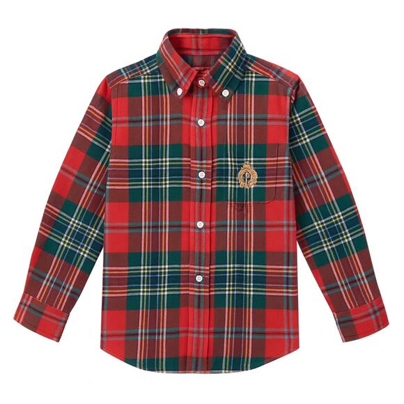 Polo by Ralph Lauren Boys Red Plaid Button Up Shirt 6 Crest Classic Holiday - Picture 1 of 6